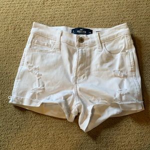 High rise white denim shorts